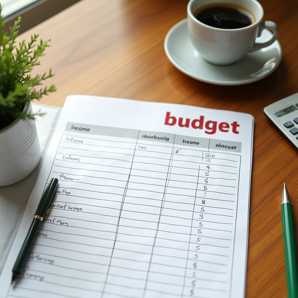 Planovanie rodinného rozpočtu na pracovnom stole s papiermi a kalkulačkou